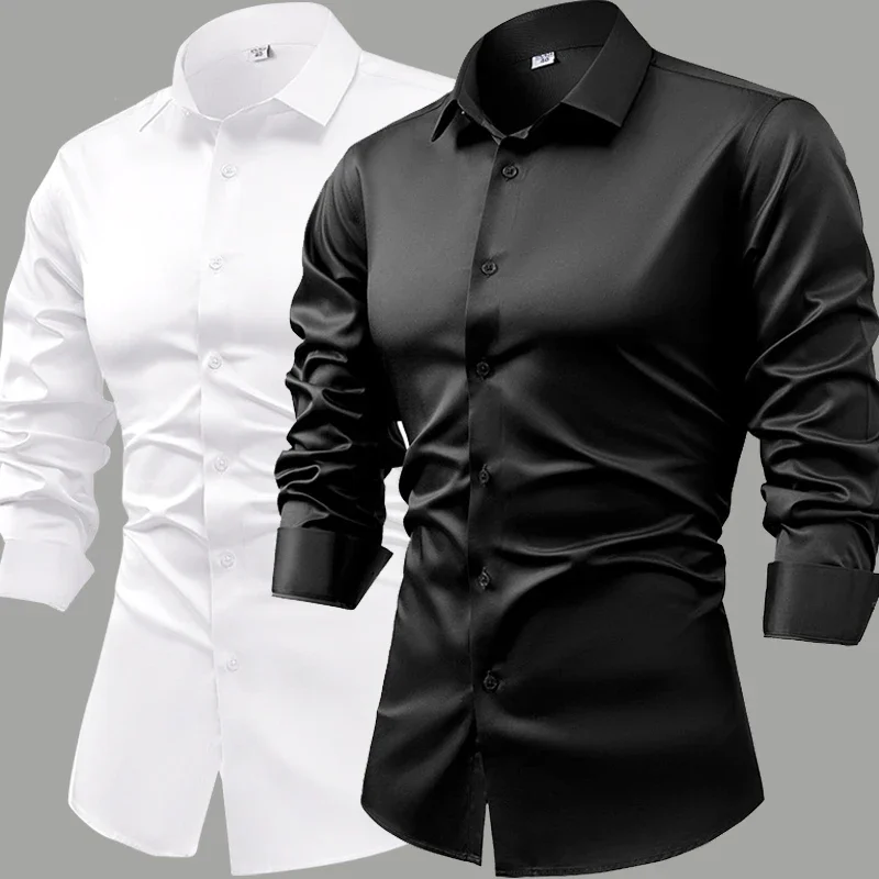 Injcotton-Chemise blanche à manches longues pour hommes, costume d'affaires décontracté, vêtements de cérémonie, haut de gamme, sens, pouces, printemps, 2025