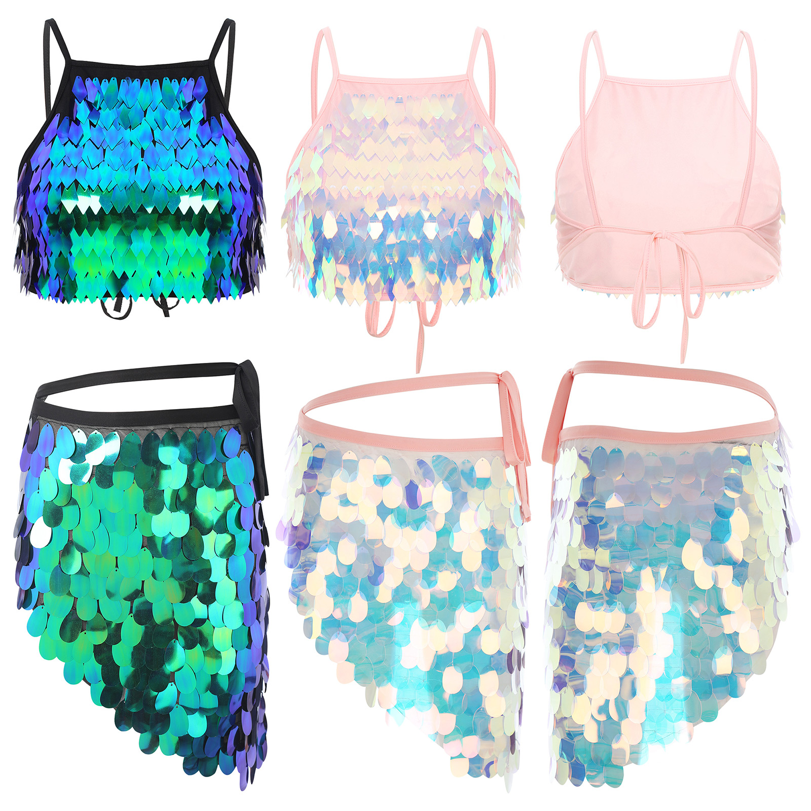 Costume de danse du ventre sexy pour femmes, tenues à paillettes brillantes, caraco à pampilles scintillantes, jupes écharpe de hanche, tenue de boîte de nuit de danse rave