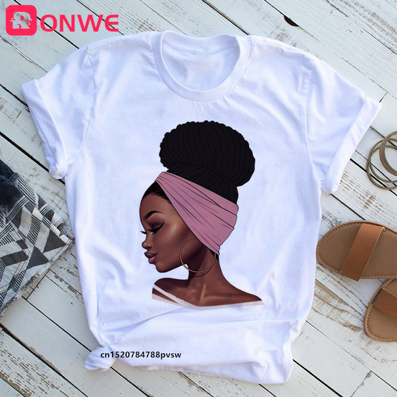 T-shirt imprimé drôle blanc africain pour femmes, belle fille, reine noire, Jules Harajuku, vêtements des années 90, drop sunshine