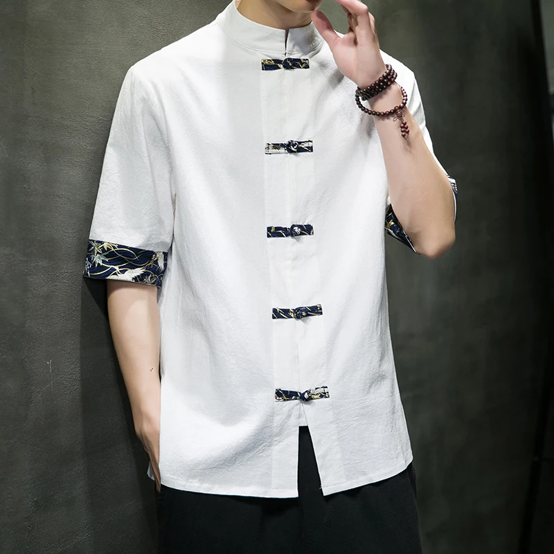 Chemise Kimono japonaise pour hommes, rétro chinois, imprimé décontracté, coton et lin, couture, hauts à manches courtes, haut d'été de qualité, Streetwear pour hommes