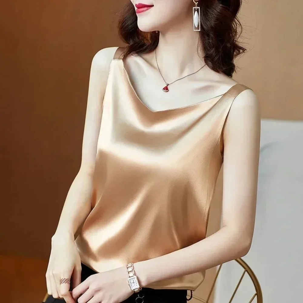 InjWomen-Chemisier Brodé en Satin et Dentelle pour Femme, Haut à Col en V, Imprimé, Style Coréen