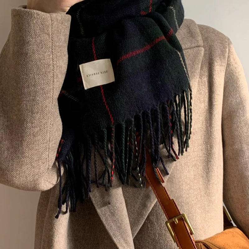 Mode rétro Plaid longue écharpe hiver chaud cachemire femmes filles Bandana foulards femme dame élégant gland hiver châle enveloppes
