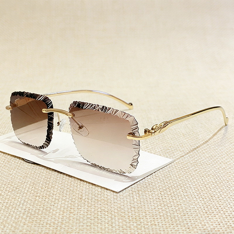 Lunettes de soleil carrées sans monture pour hommes, style vintage, dégradé, décontractées, pour femmes, tendance, design de marque de luxe, lunettes de soleil décoratives, UV400