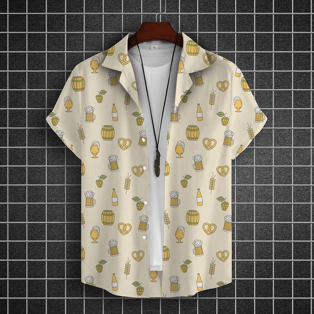 Chemise Hawaïenne pour Hommes Imprimée 3D Bière Manches Courtes T-shirts de Fête à la Bière Hauts Décontractés d'Été Amples et Oversize Vêtements pour Hommes