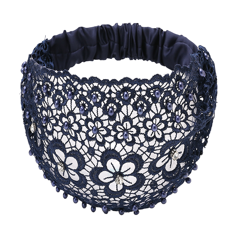Bandeau amissié en polyester avec dentelle florale, élégant, avec perles, élastique, ensemble d'accessoires pour cheveux, motif