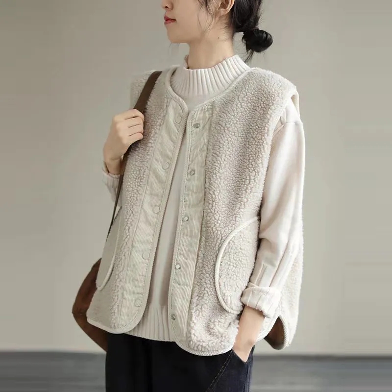 Nouveau gilet réversible double face pour femme, automne-hiver 2026, style littéraire, ample, sans manches, en velours côtelé