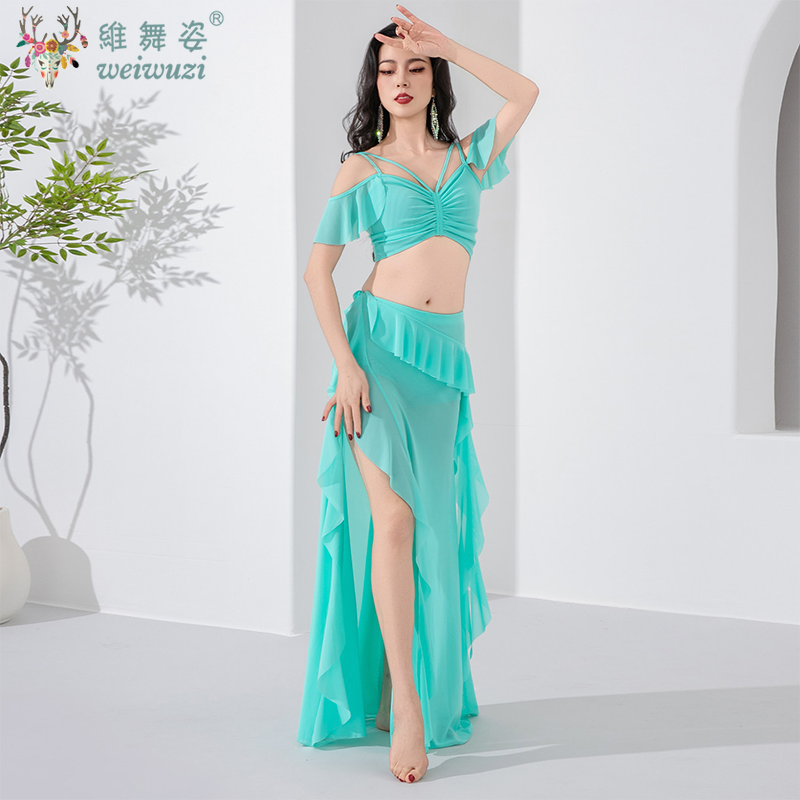 Ensemble de costumes de danse du ventre élégants pour femmes, vêtements d'entraînement doux et confortables pour l'été, haut + jupe, tenue d'entraînement de danse du ventre orientale