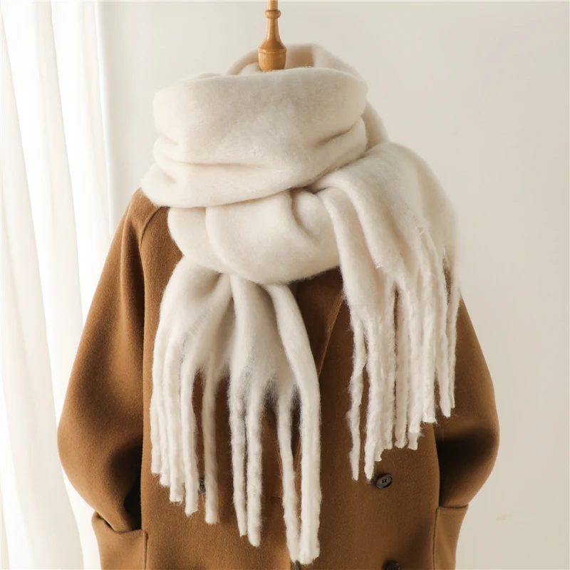 Écharpe d'hiver pour femmes cachemire chaud solide Pashmina couverture enveloppes femme épais doux Bufanda grand gland châle Long Poncho Echarpe