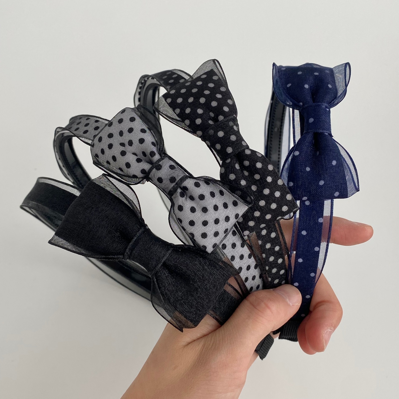 1PC Bandeaux vintage à pois en organza avec nœud, serre-têtes élégants en maille transparente, accessoires capillaires doux et polyvalents pour femmes au quotidien