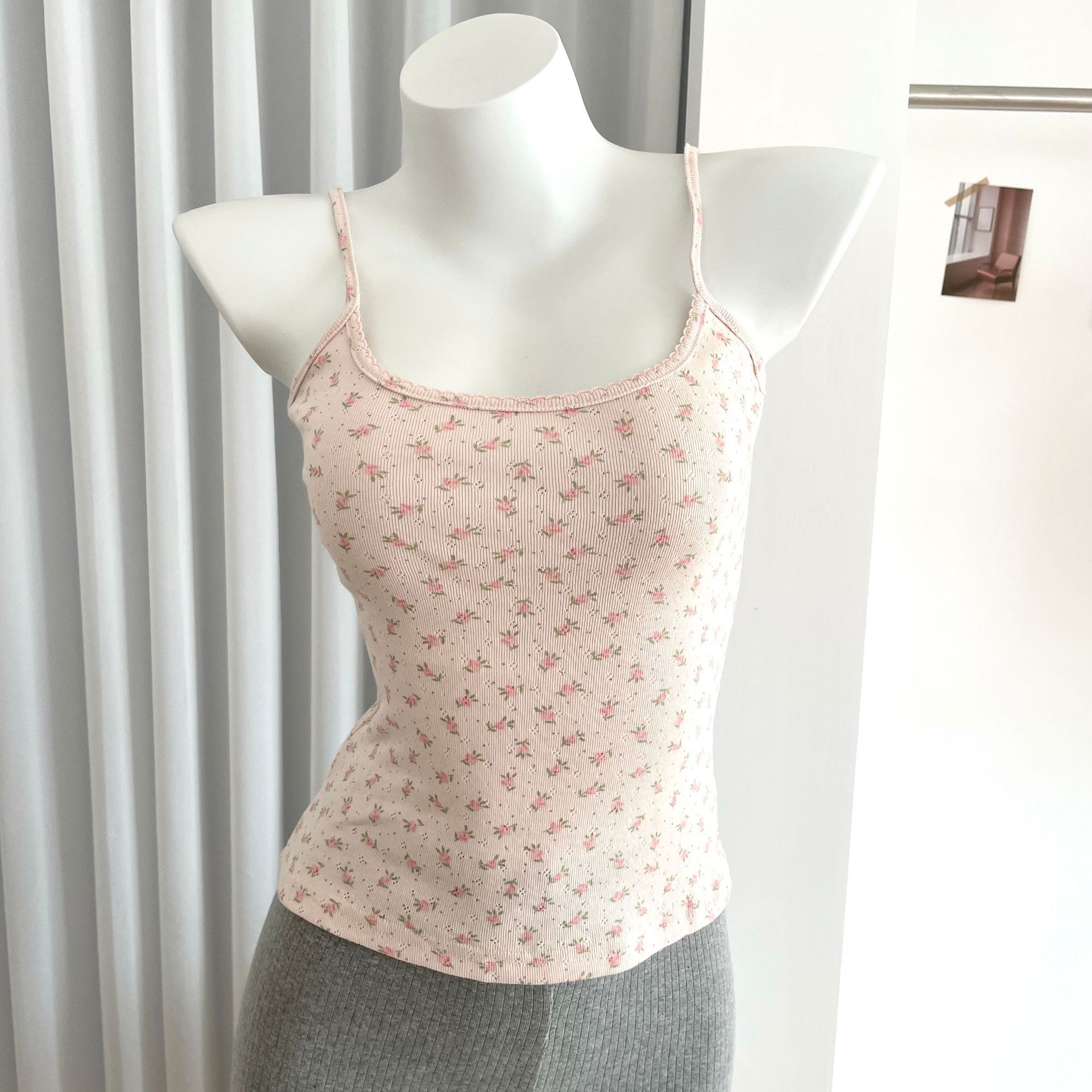 Camisole en coton à imprimé floral pour femme, style Y2K, débardeur d'été simple, streetwear, sans manches, mignon et élégant, style preppy