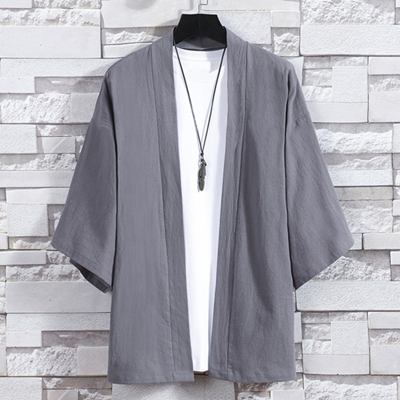 Cardigan Kimono pour hommes, vestes japonaises décontractées en coton, chemise à manches 3/4, manteau ouvert sur le devant, lin léger Yukata