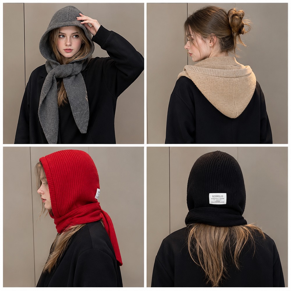 Écharpe à capuche en tricot pour femmes, bonnet-balaclava chaud d'hiver, écharpe 2 en 1, cache-oreilles coupe-vent, couvre-tête tendance pour l'extérieur