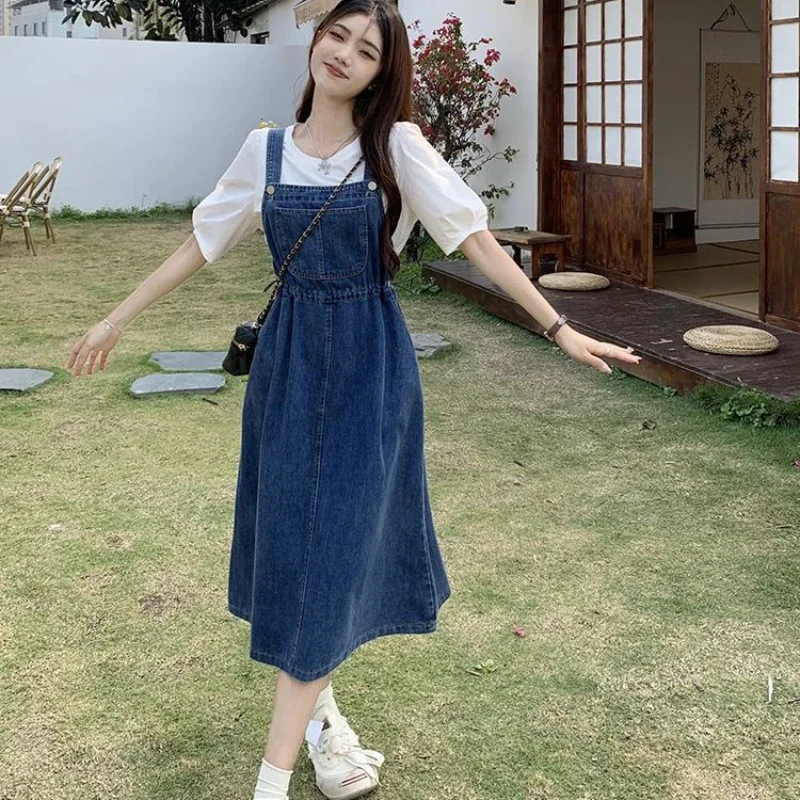 2025 mode femmes Denim jupe à bretelles printemps été casual sangle femme taille haute a-ligne solide à lacets femme jupes