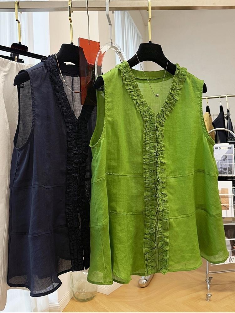 Chemise ample et unie pour femmes, vêtements d'été décontractés, mode, col rond, plis, manches courtes, haut français polyvalent, pulls Y2k