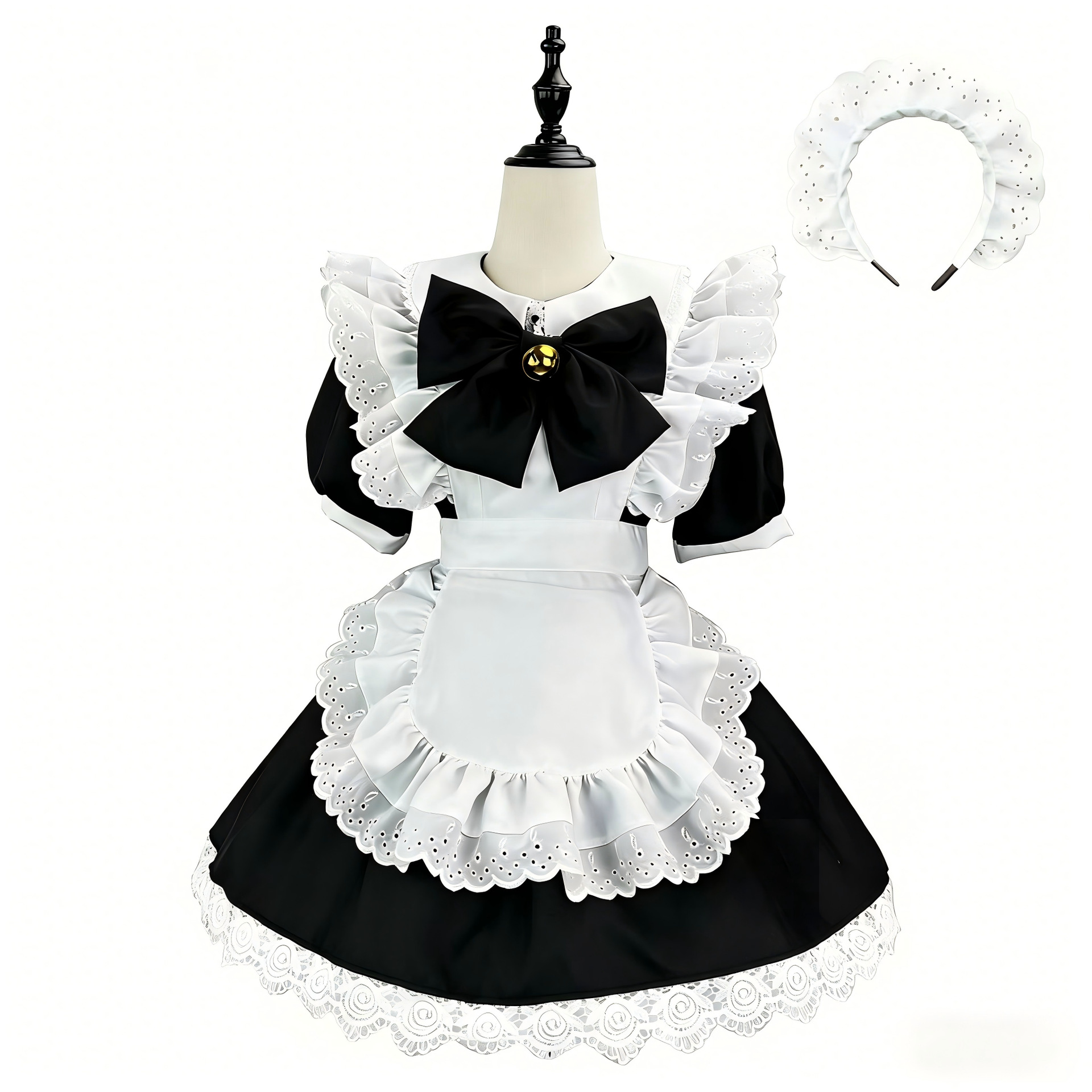 Tenue de Soubrette Lolita Anime Grande Taille pour Femme, Robe de Fête d'Halloween, Tenue Gothique Noire et Blanche pour Étudiante, Déguisement de Chat Lolita pour Femme