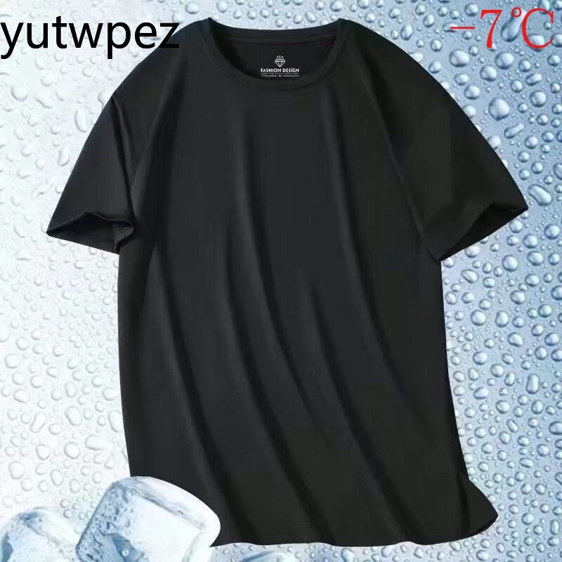 T-shirt Homme en Soie Glacée à Manches Courtes Col Rond Respirant Fin Sport Course Séchage Rapide Doux Élastique Extérieur 5XL Été