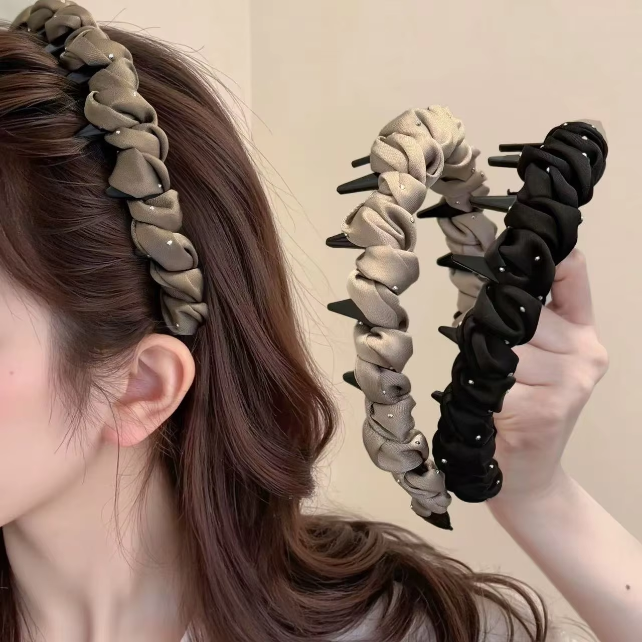 Serre-tête à couronne haute pour femmes, haut de gamme et tendance, antidérapant avec pince à cheveux à dents, accessoire de coiffure