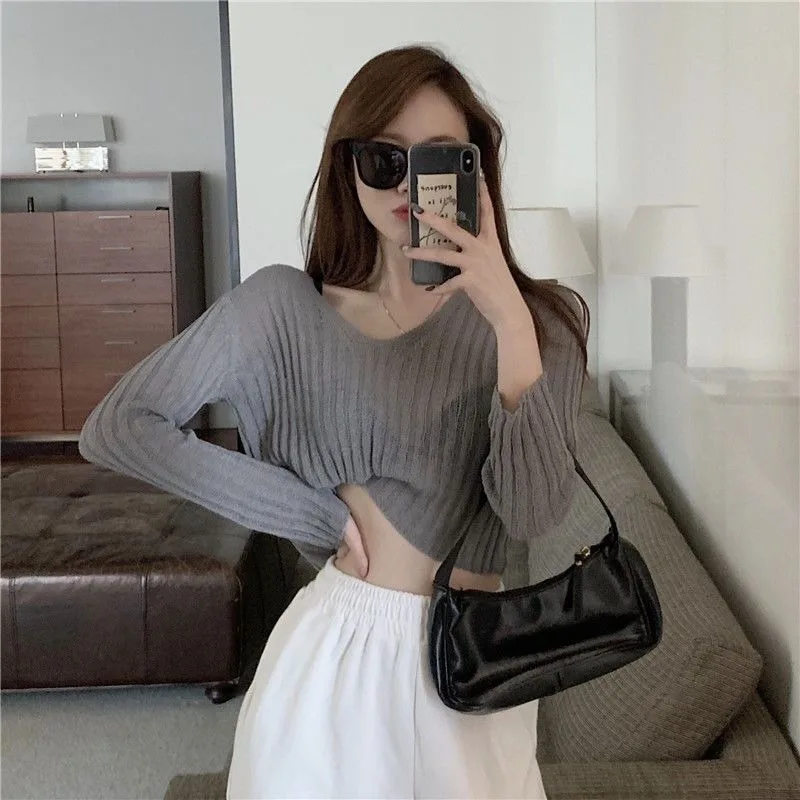 Haut en tricot à manches longues pour femmes, Streetwear élégant, coupe ample, séduisant, chemisier de Protection solaire polyvalent, nouvelle collection printemps automne