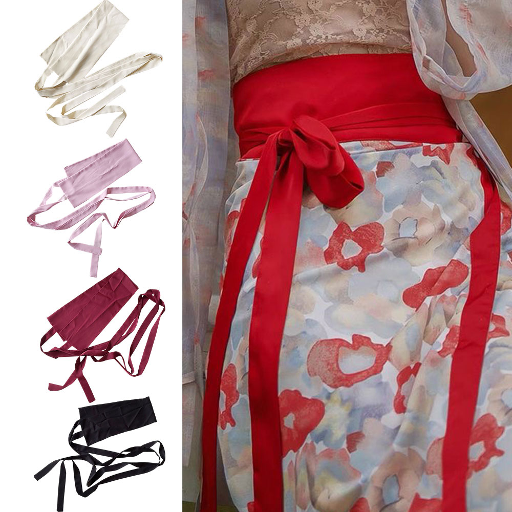 Ceinture Hanfu en tissu mousseline, ceinture large en satin de soie couleur unie, ceinture décorative en coton et lin avec nœud papillon