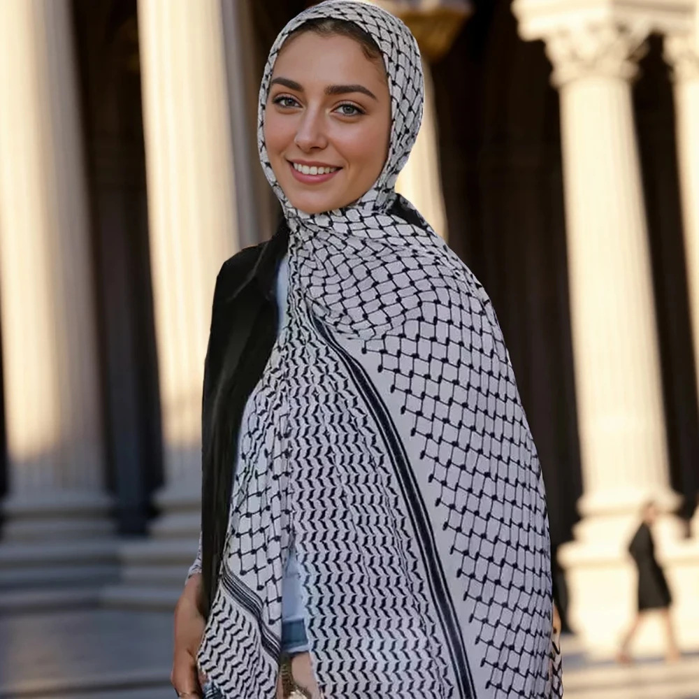 Châle Musulman en Mousseline de Soie Imprimé, Hijab Arabe du Moyen-Orient, Keffiyeh, Palestine, 180x70cm