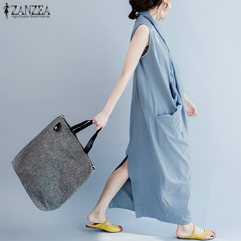 ZANZEA surdimensionné asymétrique Maxi robe femmes été 2025 vacances robe d'été Femme col en V drapé Robes rayonne Robes Femme