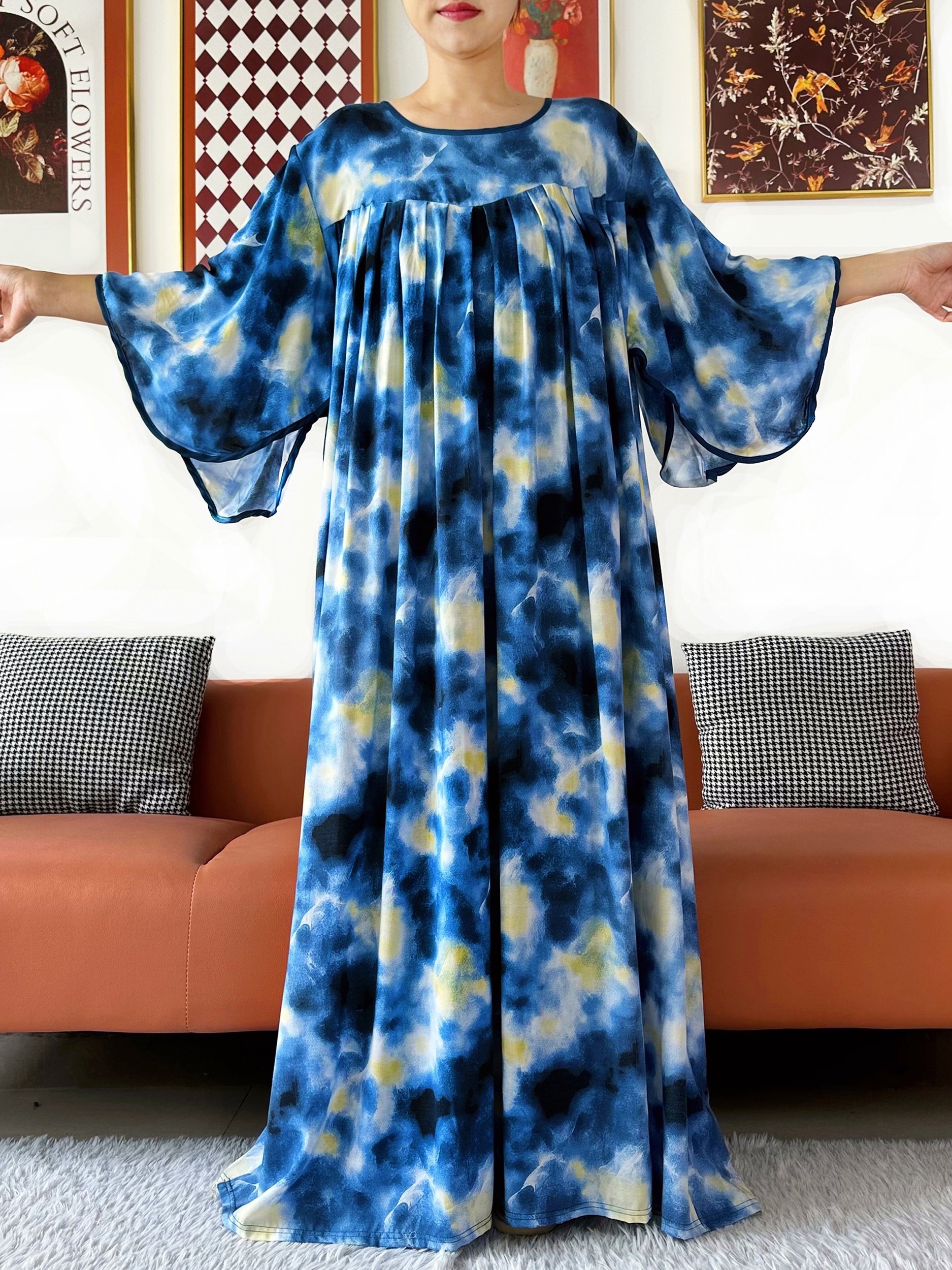 Robe Abaya pour femmes au design exclusif, ample, style africain, musulmane, avec grand foulard, imprimé tie-dye, robe maxi pour le Ramadan
