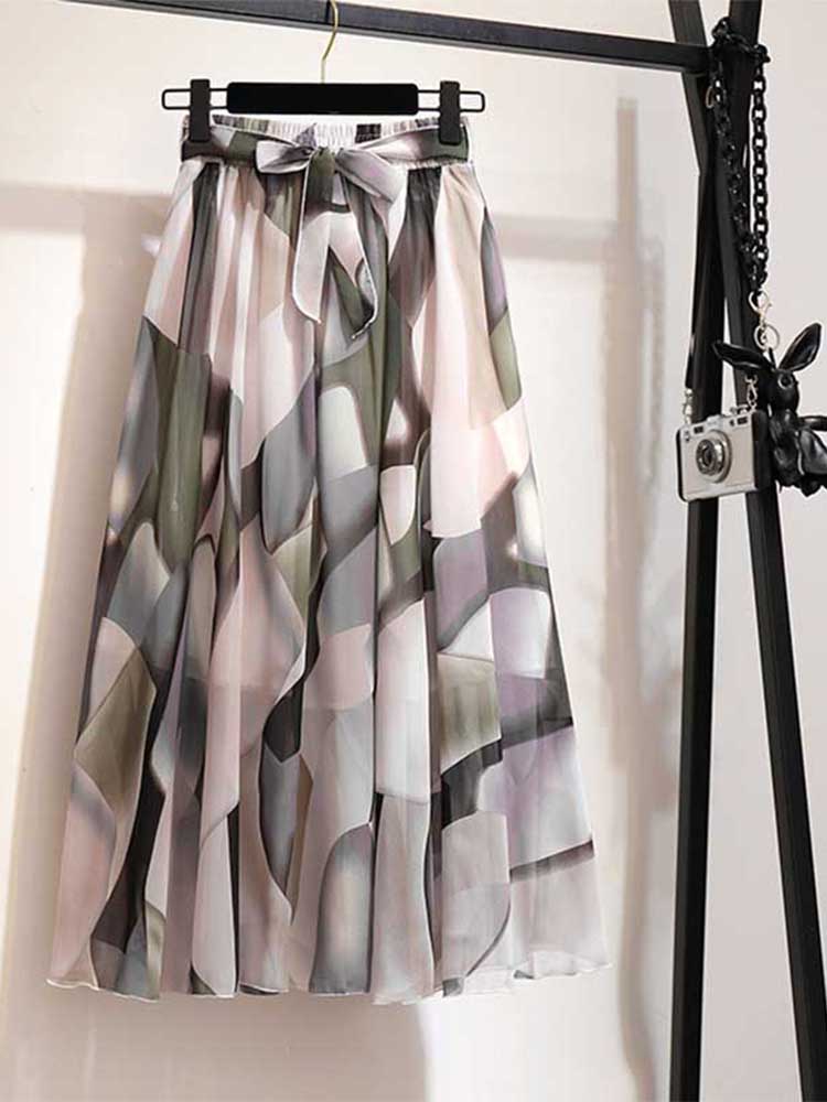 Jupe longue femmes pour printemps été dame Style coréen blanc noir en mousseline de soie soleil école taille haute jupe Midi femme