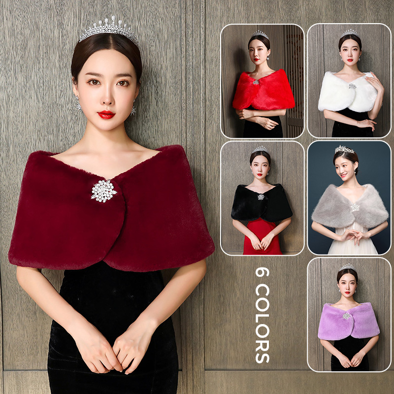 Châle de mariée en fausse fourrure pour femme, Cape de mariage, boléro chaud d'hiver, manteau, veste pour soirée, enveloppes de châle de mariée