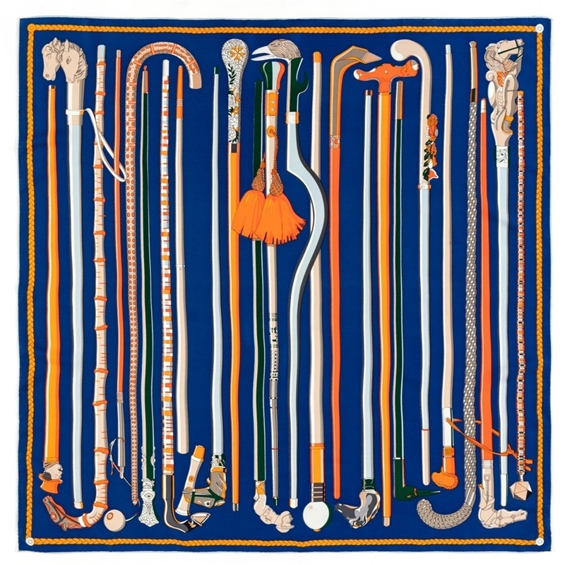 Écharpe carrée de luxe pour femme, design de sceptre, foulards en sergé, enveloppes, bandana roulé à la main, foulards bouclés, hijabs, 90cm