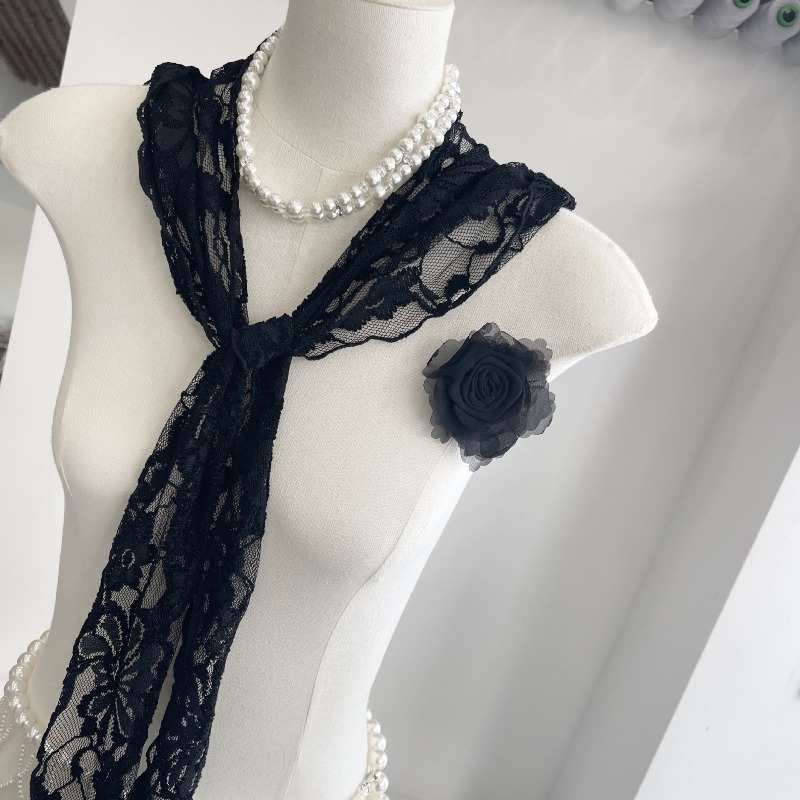 Écharpe en dentelle florale rétro française, jacquard floral, bandana bohème, foulard fin d'été pour femme, accessoire de photographie