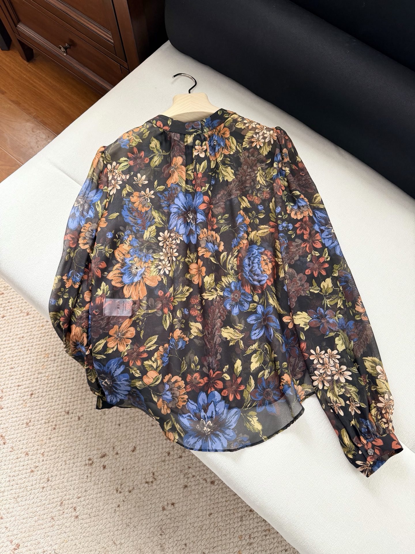 Chemisier à manches longues en soie 100% à imprimé floral de style bohème pour femmes