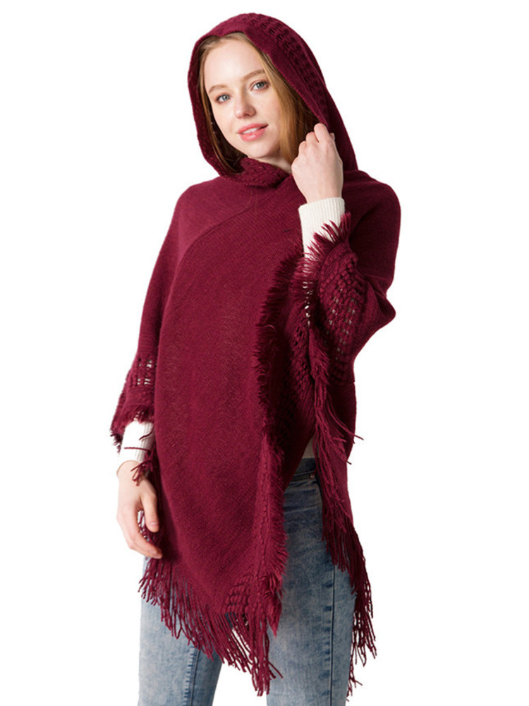 Poncho pull à capuche avec pompon pour femme, châle à manches chauve-souris, cape femme Everak, décontracté, document solide, automne, hiver