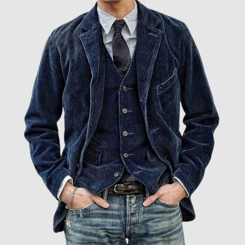 Nouveaux vêtements d'automne pour hommes. Costume en velours côtelé de couleur unie. Veste décontractée à col de costume décontracté à la mode pour hommes européens et américains.