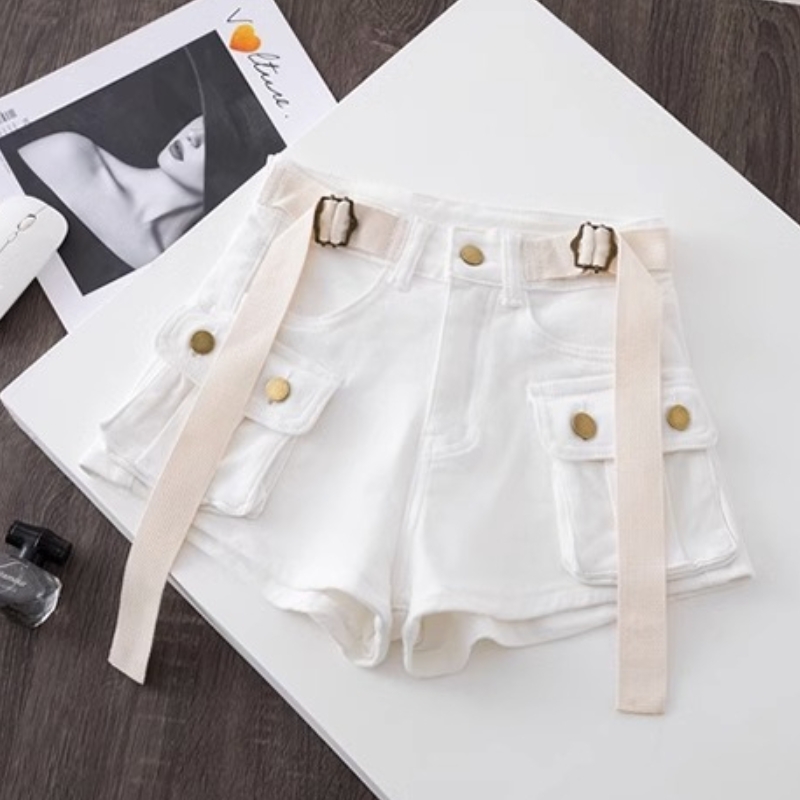 Shorts en jean kaki décontractés taille haute pour femme – Nouveau style américain, shorts polyvalents et élégants pour l'été