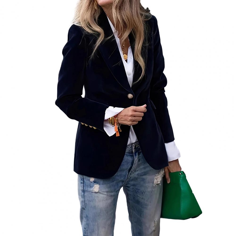 Manteau de costume en velours, manches longues, col cranté, veste de costume, bouton unique, vêtements d'extérieur de bureau, vêtements de style polyvalents