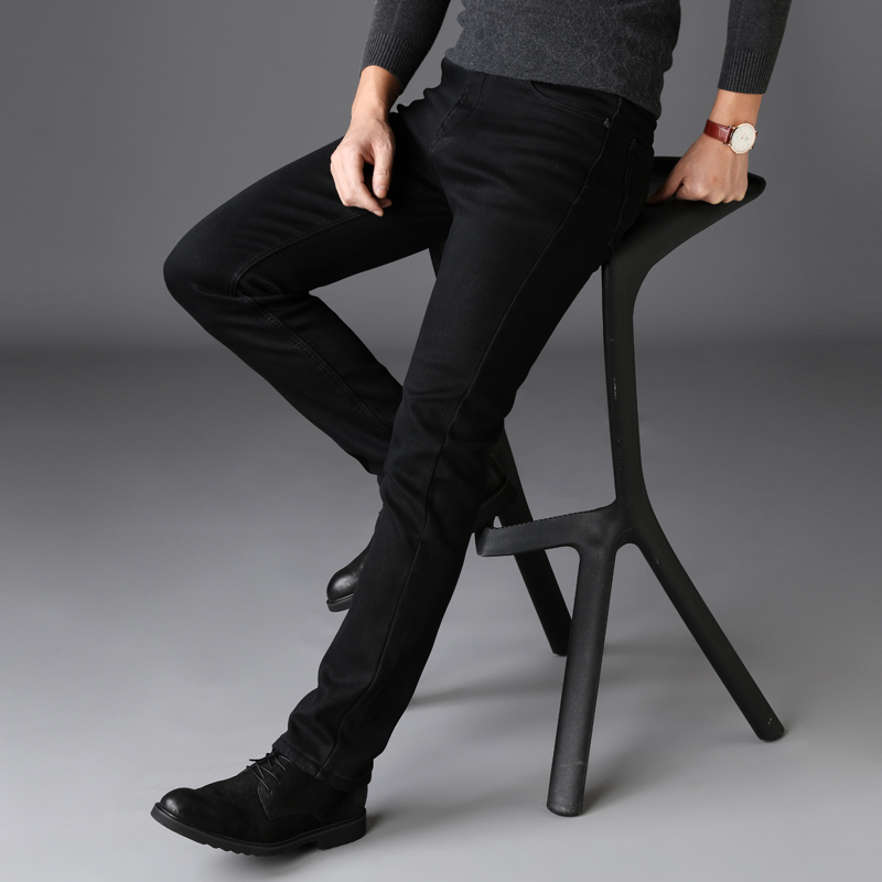 Jean noir extensible pour hommes, Style classique, mode Business, pantalon en Denim noir pur, Slim, marque masculine, pantalon décontracté
