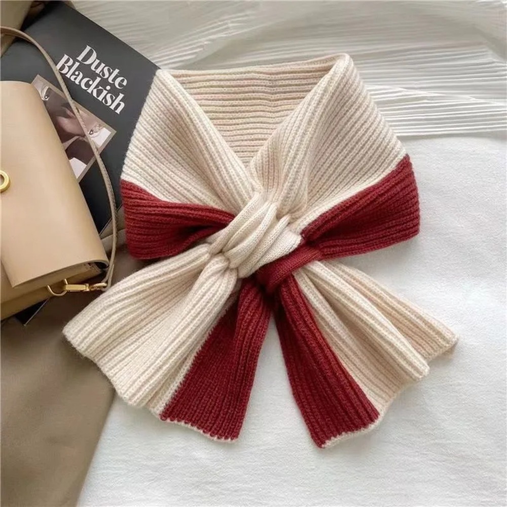 Écharpe courte en tricot pour filles, automne et hiver, à porter avec tout, cache-cou, couleur unie, écharpe chaude d'hiver, tendance