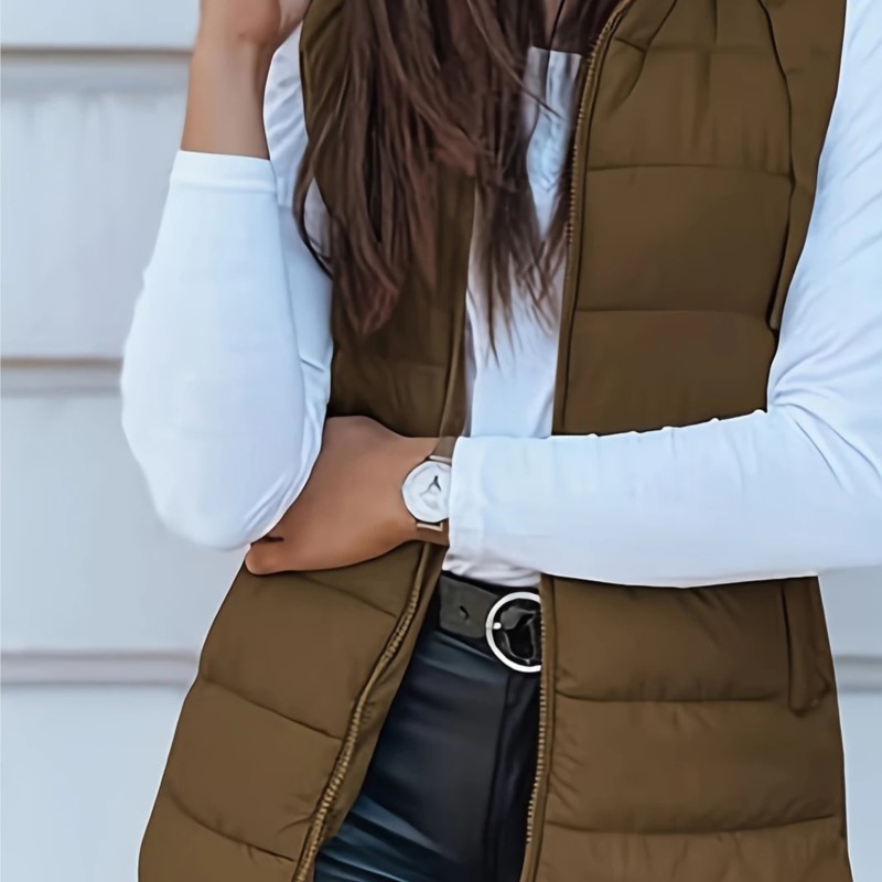Femmes gilets longs bouffantes épais manteaux fermeture éclair matelassé rembourré gilet à capuche mi-long coton manteau gilet hiver chaud manteau d'extérieur