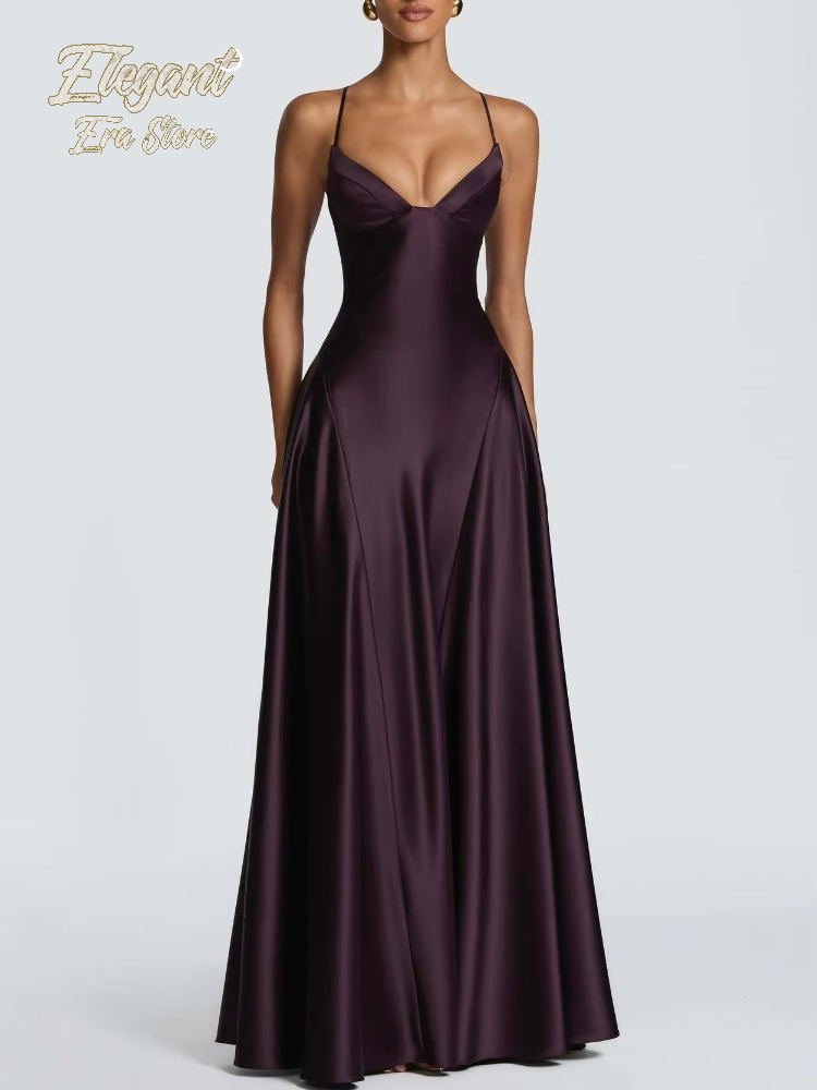 Robe longue bustier en satin couleur unie pour femme, jaune tendance, à fines bretelles, col en V, cintrée à la taille, Nouveauté 2026, Robes de soirée