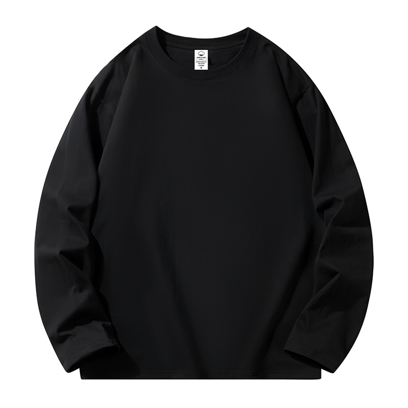 T-shirt à manches longues 100 % coton pour homme, col rond, coupe ample, décontracté, tendance, printemps-automne