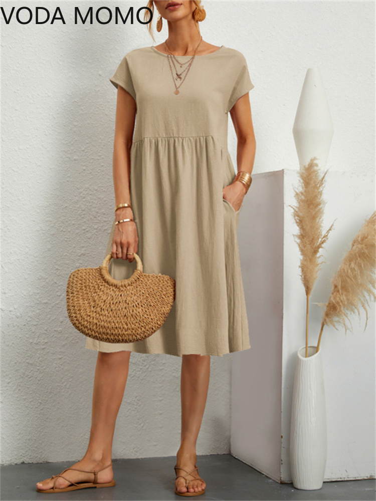 Robe mi-longue en coton pour femmes, élégante, moulante, sexy, ligne A, manches courtes, style bohème, été 2022