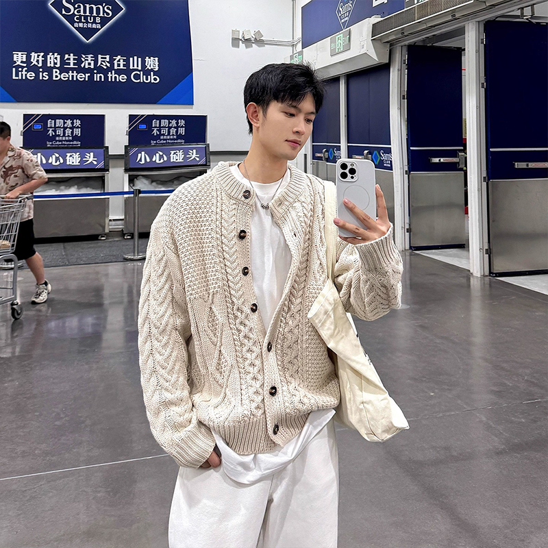 Hommes tricoté Cardigan veste à manches longues couleur unie luxe texturé pull manteaux coréen tendance Premium qualité tricots M-2XL