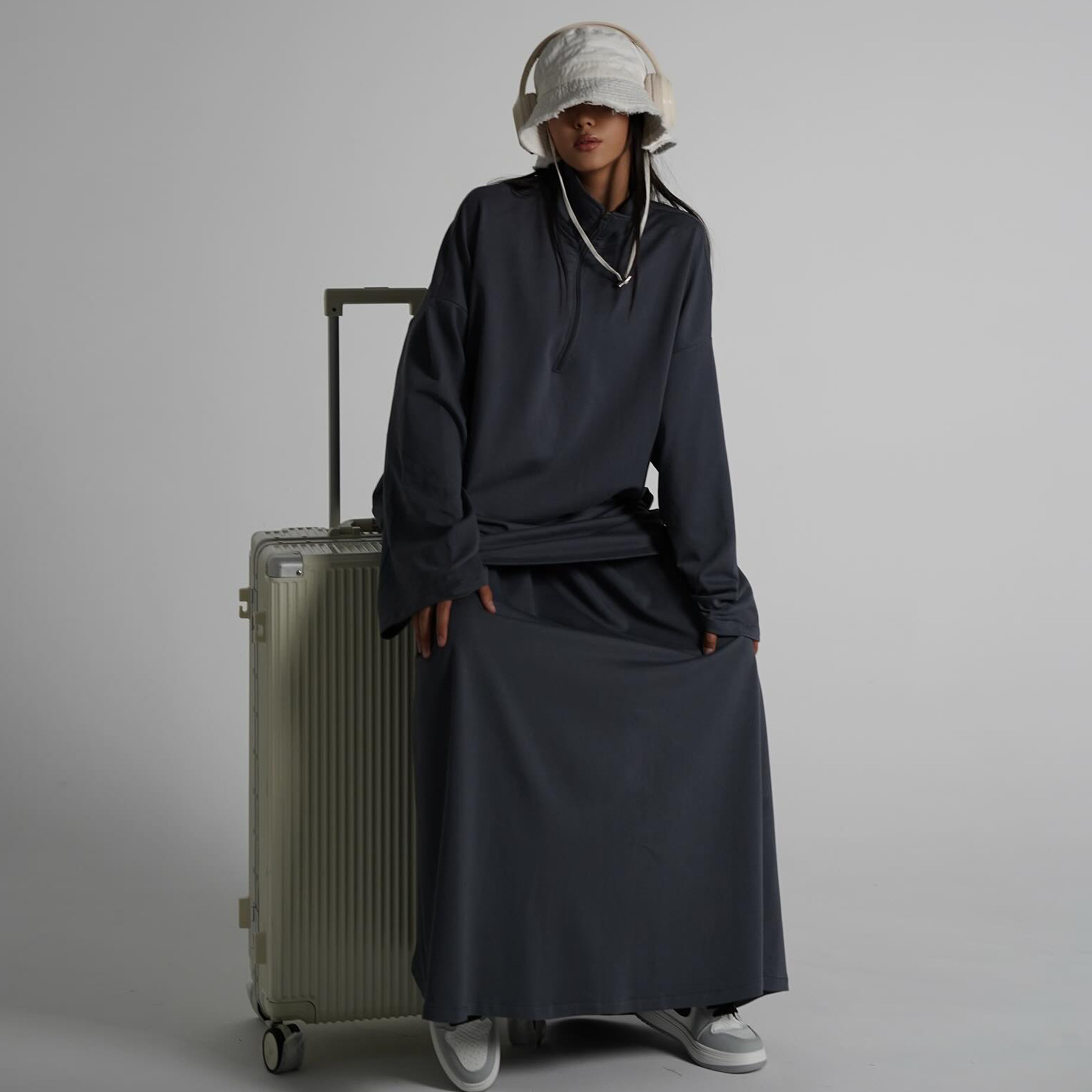 Nouvelle Arrivée 2026 Vente en Gros Grande Taille Coton Pur Hiver Automne Ensemble Coordonné Abaya Robe Femme Musulmane 2 Pièces Vêtements Islamiques