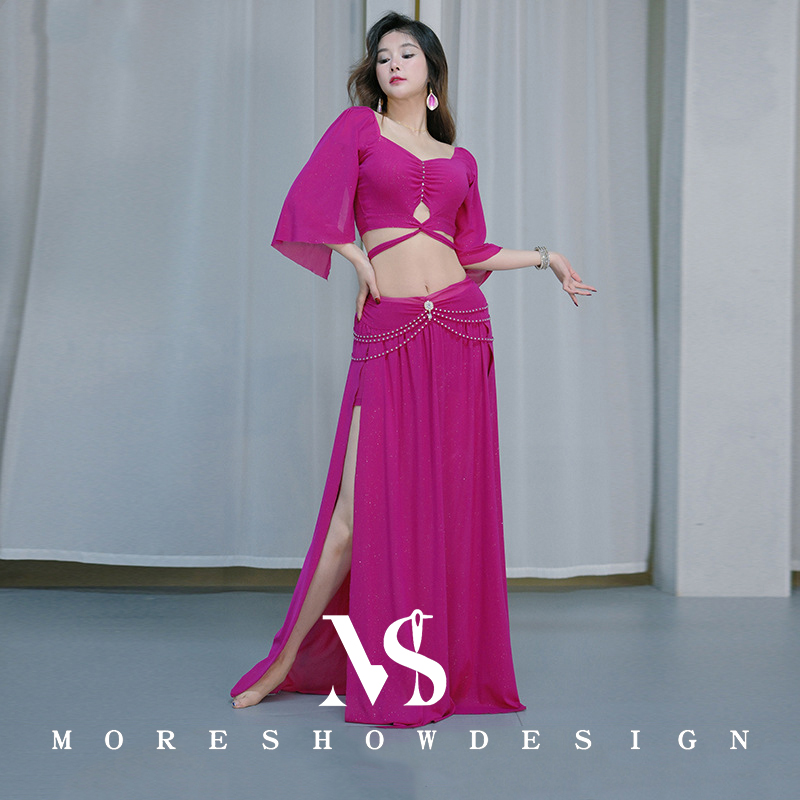 Ensemble de Costumes de danse du ventre pour femmes, haut + jupe de danse orientale, Costume de danse à manches longues, vêtements d'entraînement sur scène