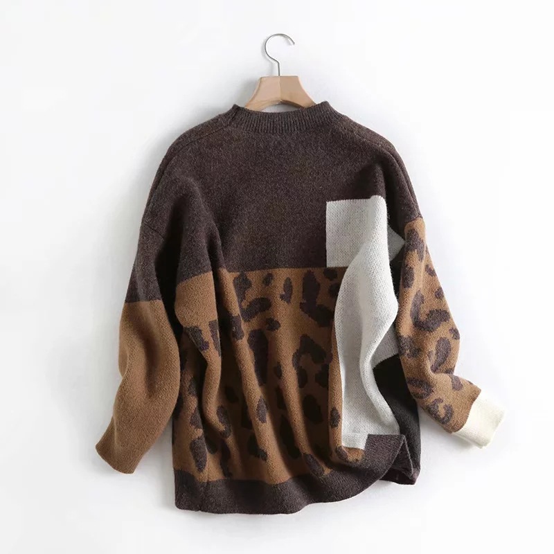 2026 femmes léopard Pull et pulls col rond à manches longues Vintage tricoté femmes Pull automne pulls Tricot Pull Femme