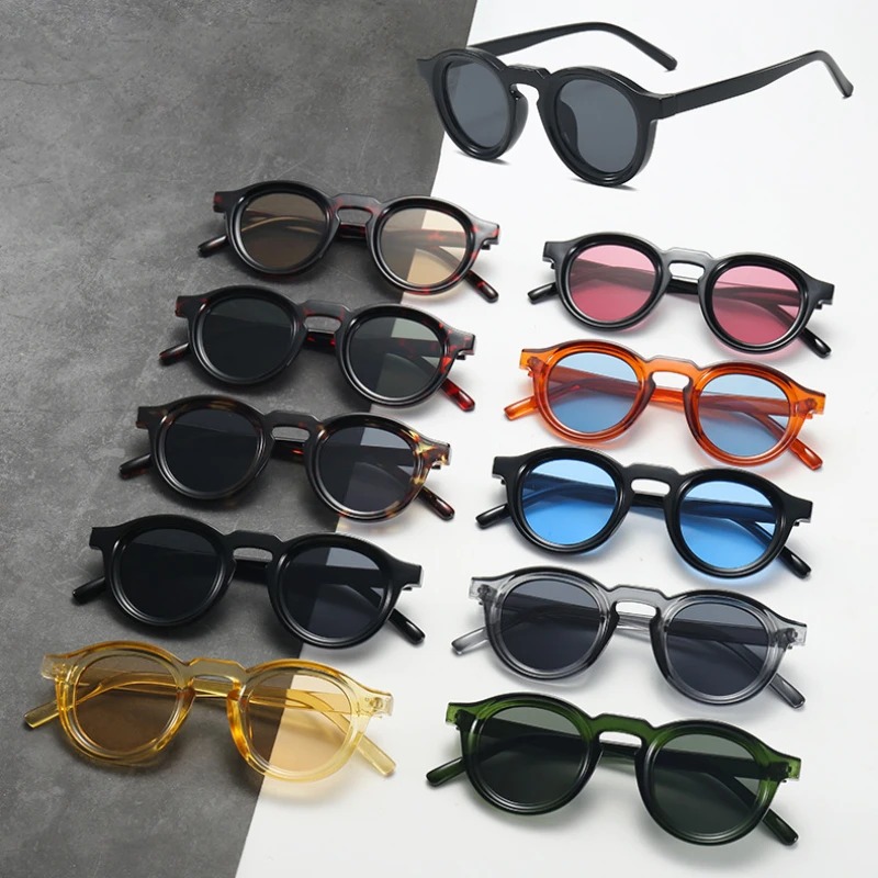 Lunettes de soleil rondes de haute qualité pour femmes et hommes, style punk, rétro, tendance, verres transparents, monture UV400, lunettes pour femmes
