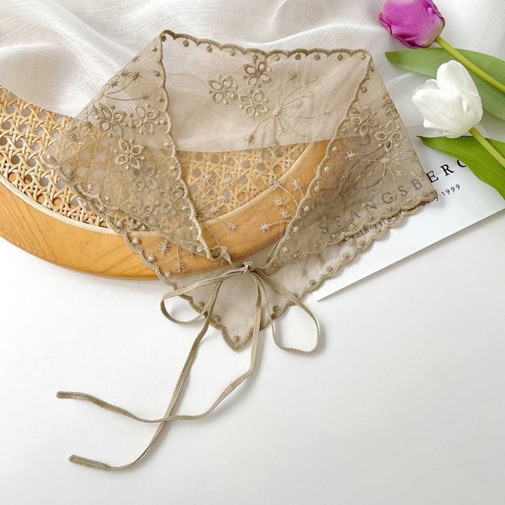 Foulard Cheveux Décontracté Vintage en Dentelle Florale, Écharpe Fine et Mignonne, Style Chic Bohème, Bandanas Blancs pour Femme, Style Champêtre