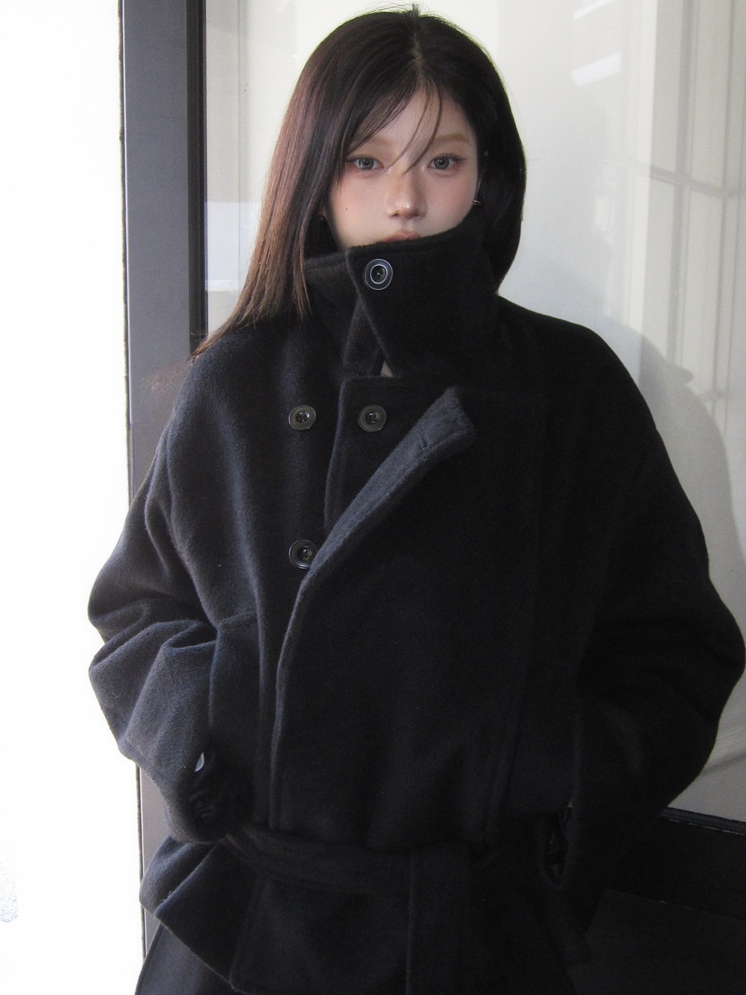 Manteau en laine à manches longues pour femmes, Unique, rétro japonais, col montant, ceinture, Long, ample, pour les déplacements, couleur Pure