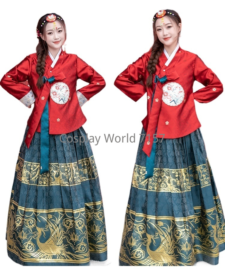 Costume de princesse de palais pour femmes, élégant, traditionnel coréen, Hanbok, haut brodé de fleurs violet clair, jupe en jacquard rose doré