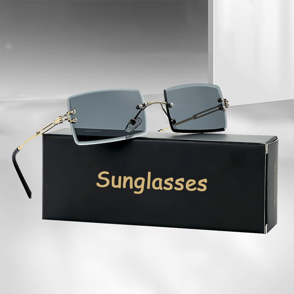 Lunettes de soleil rétro pour hommes et femmes, verres teintés, monture métallique, Vintage, sans monture, rectangulaires, Protection UV400